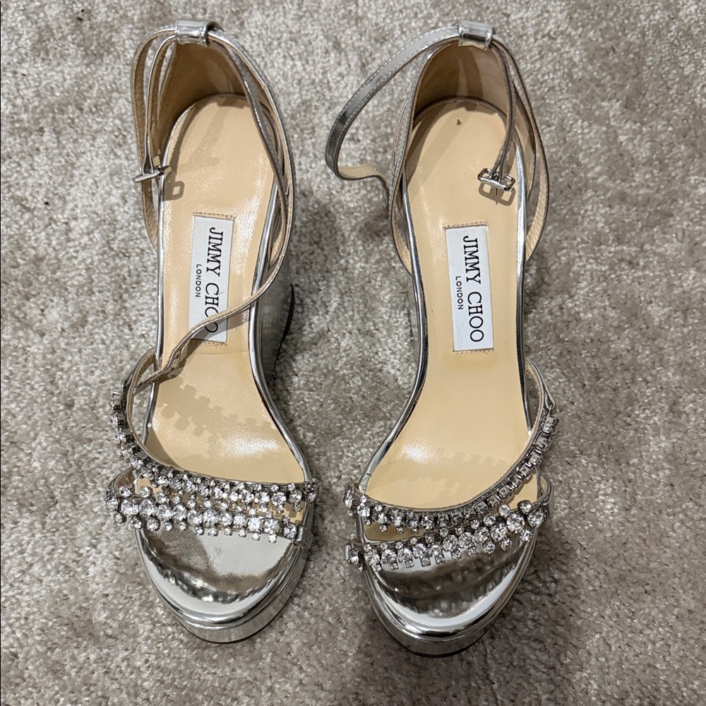 Jimmy Choo Silver Crystal Embellished Heels